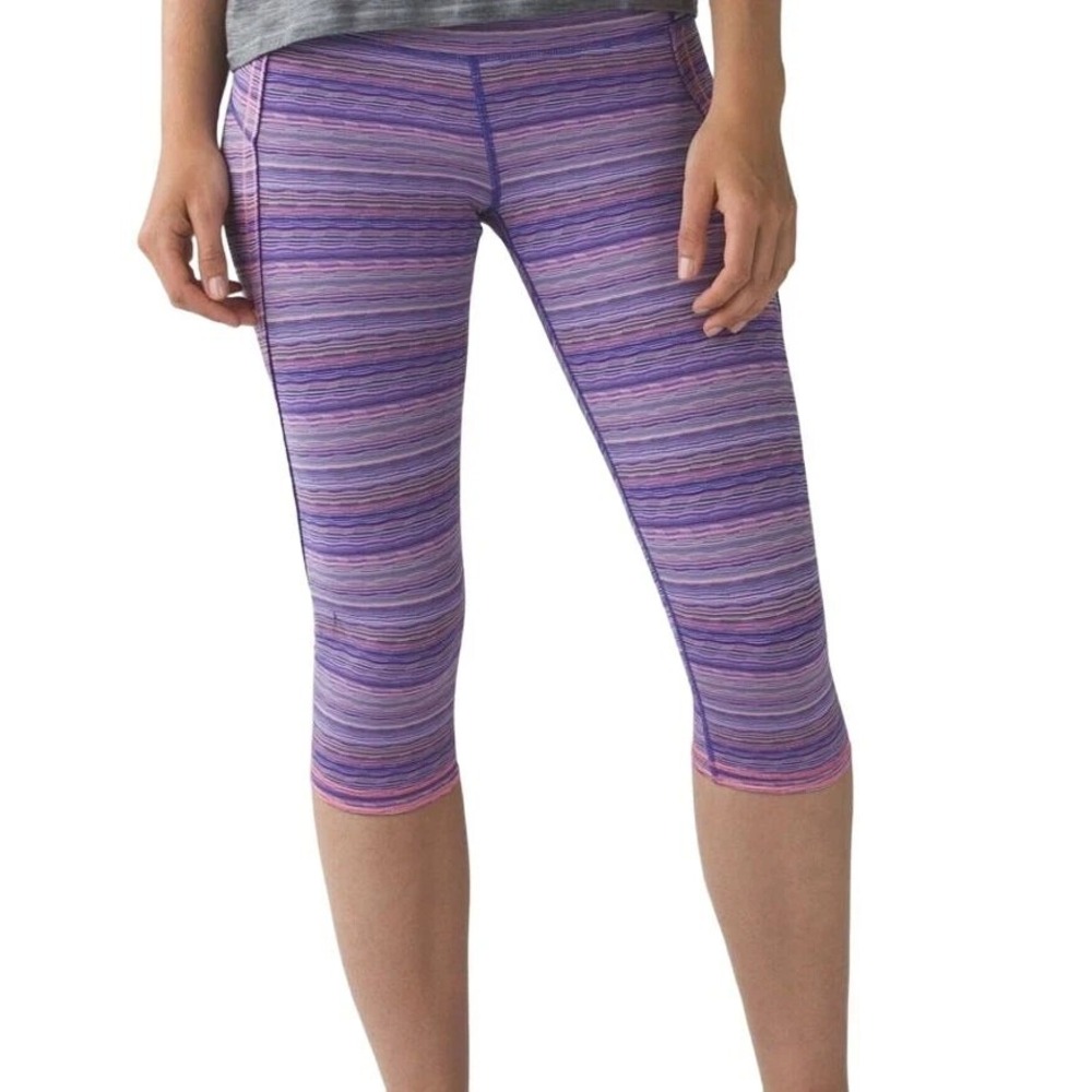 Lululemon Run Top Speed Crop Leggings Space Dye Twist Iris Flower Pink Sz 4